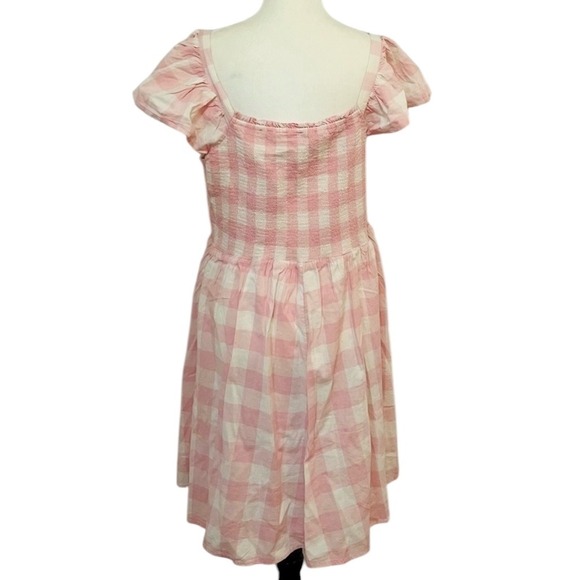 Old Navy Pink White Gingham XXL Smocked Square Neck Flutter Sleeve‎ Dress - Picture 7 of 8